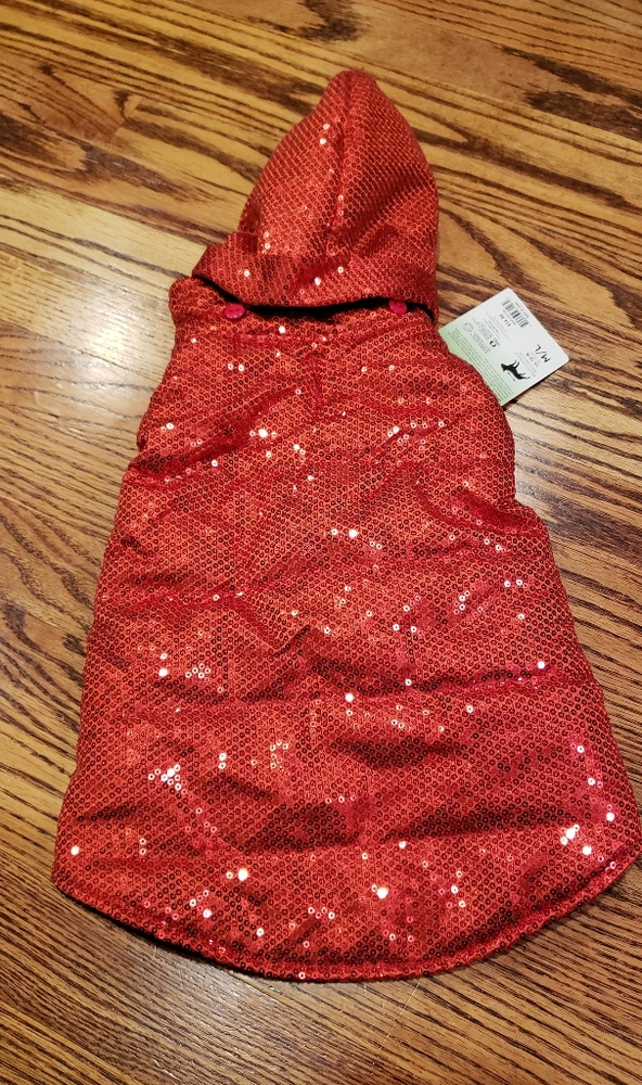 Red sequin black fleece lined dog party coat